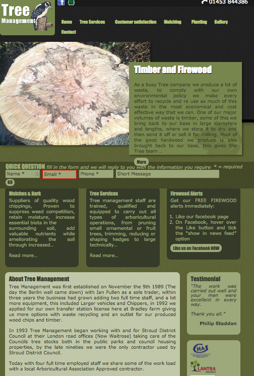 Tree management website by Mushroom Internet, website design Gloucestershire website development for local businesses from Mushroom Internet Ltd