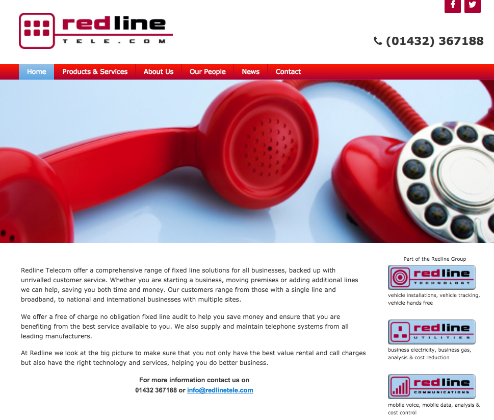 redline telecoms website, website design Gloucestershire from Mushroom Internet Mushroom Internet Ltd Gloucestershire, digital marketing experts stroud